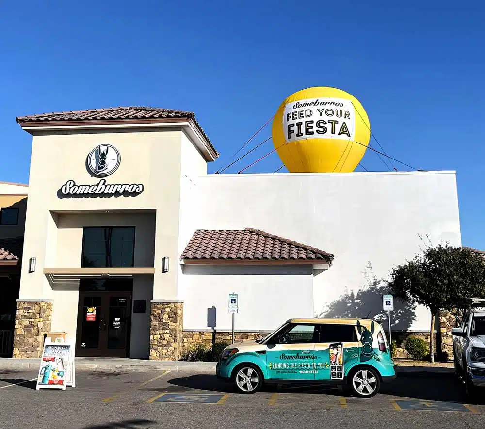 rooftop advertising balloon at restaurant
