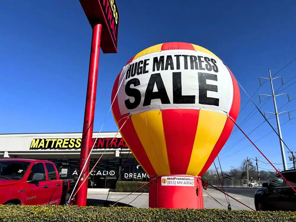advertising ballon for a mattress sale event