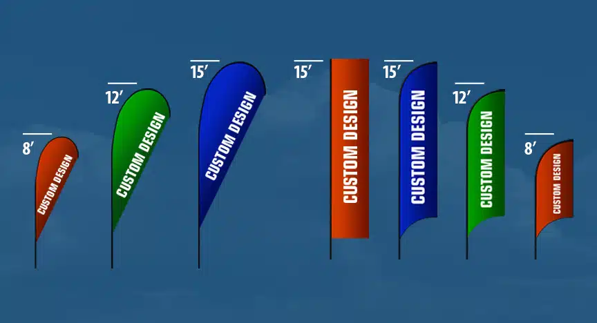 different colors, sizes and shapes of adversail advertising flags
